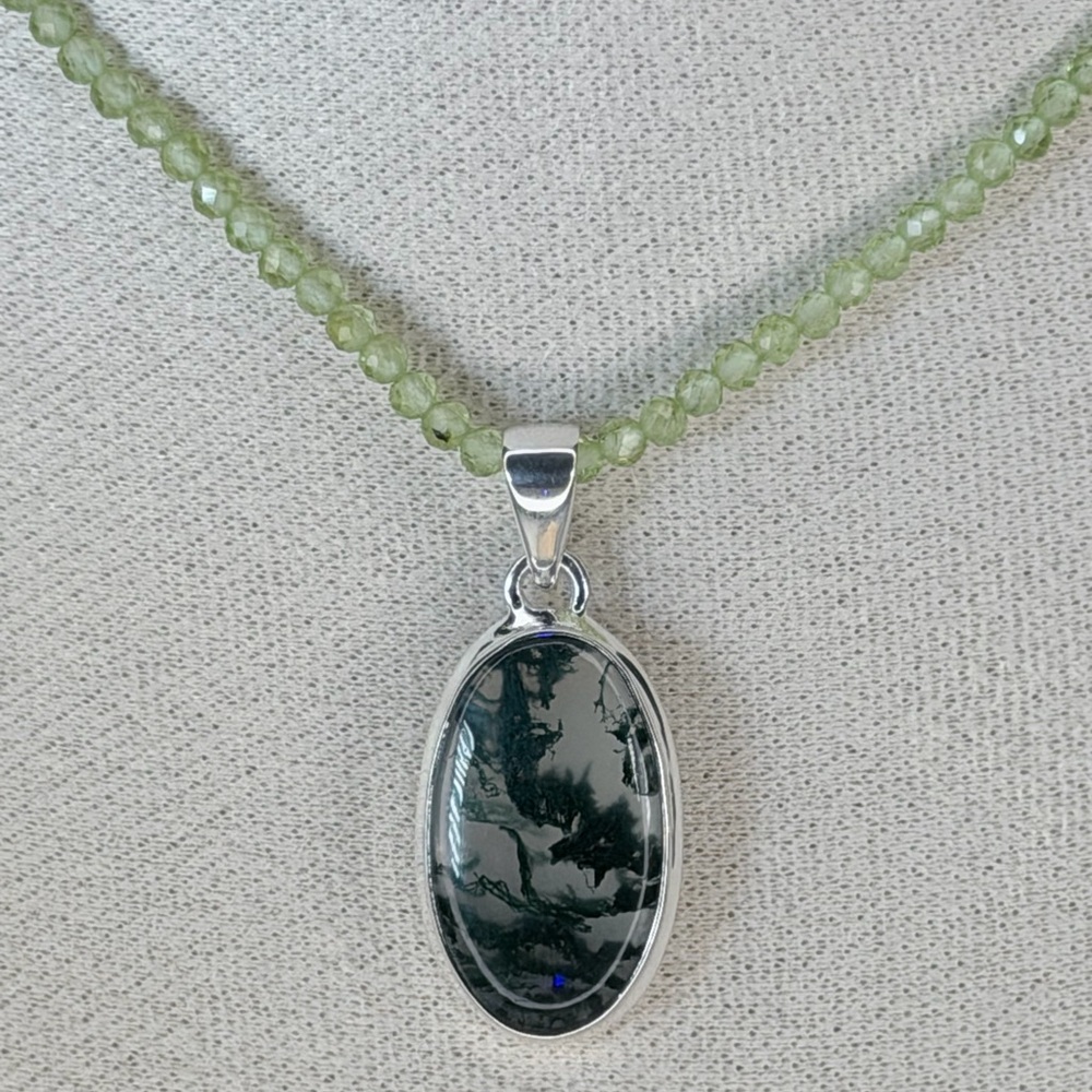 AAA Moss Agate Pendant • Solid 925 Sterling Silver • India - Picture 4 of 8